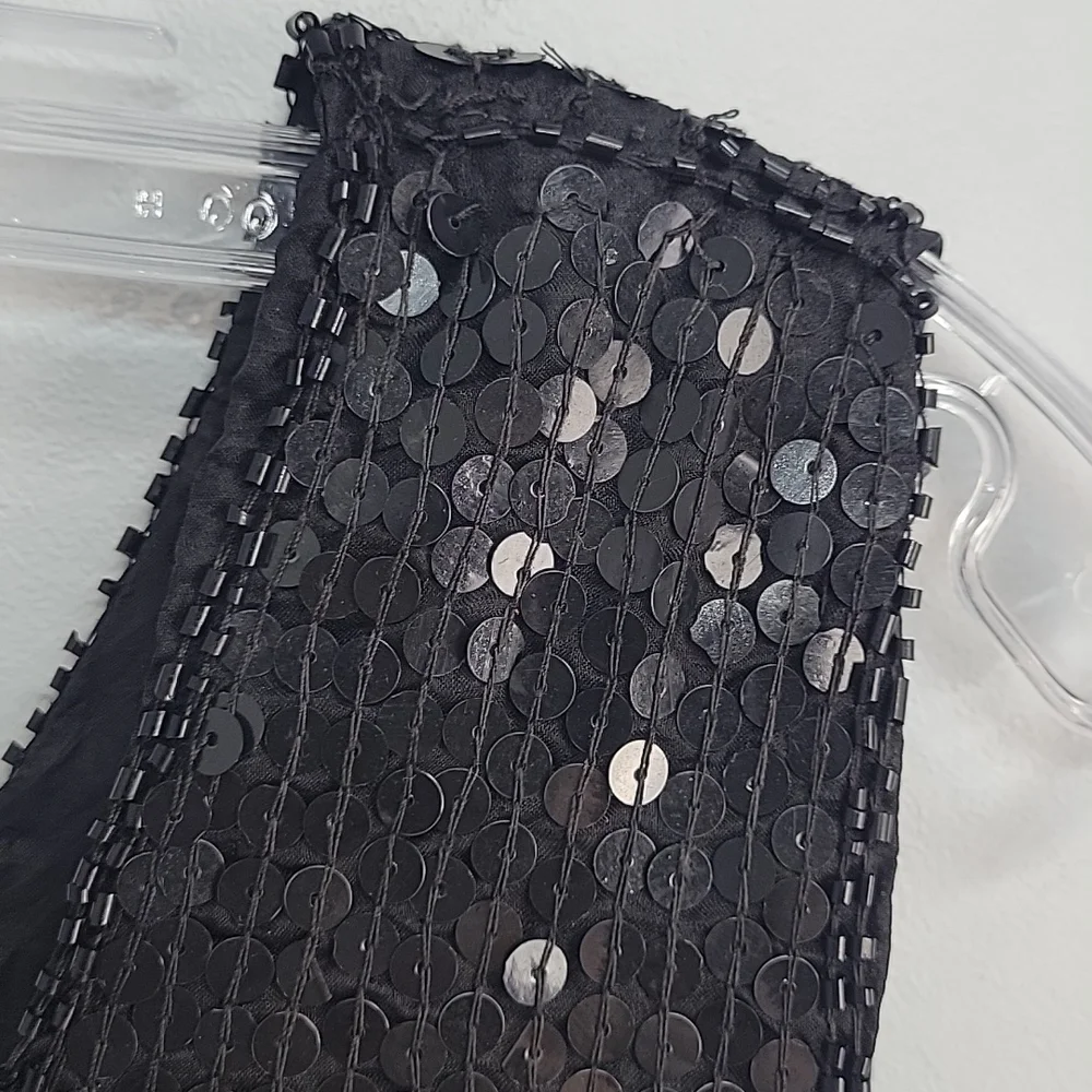 Vintage Black Silk & Sequin Shell Tank Top Cami